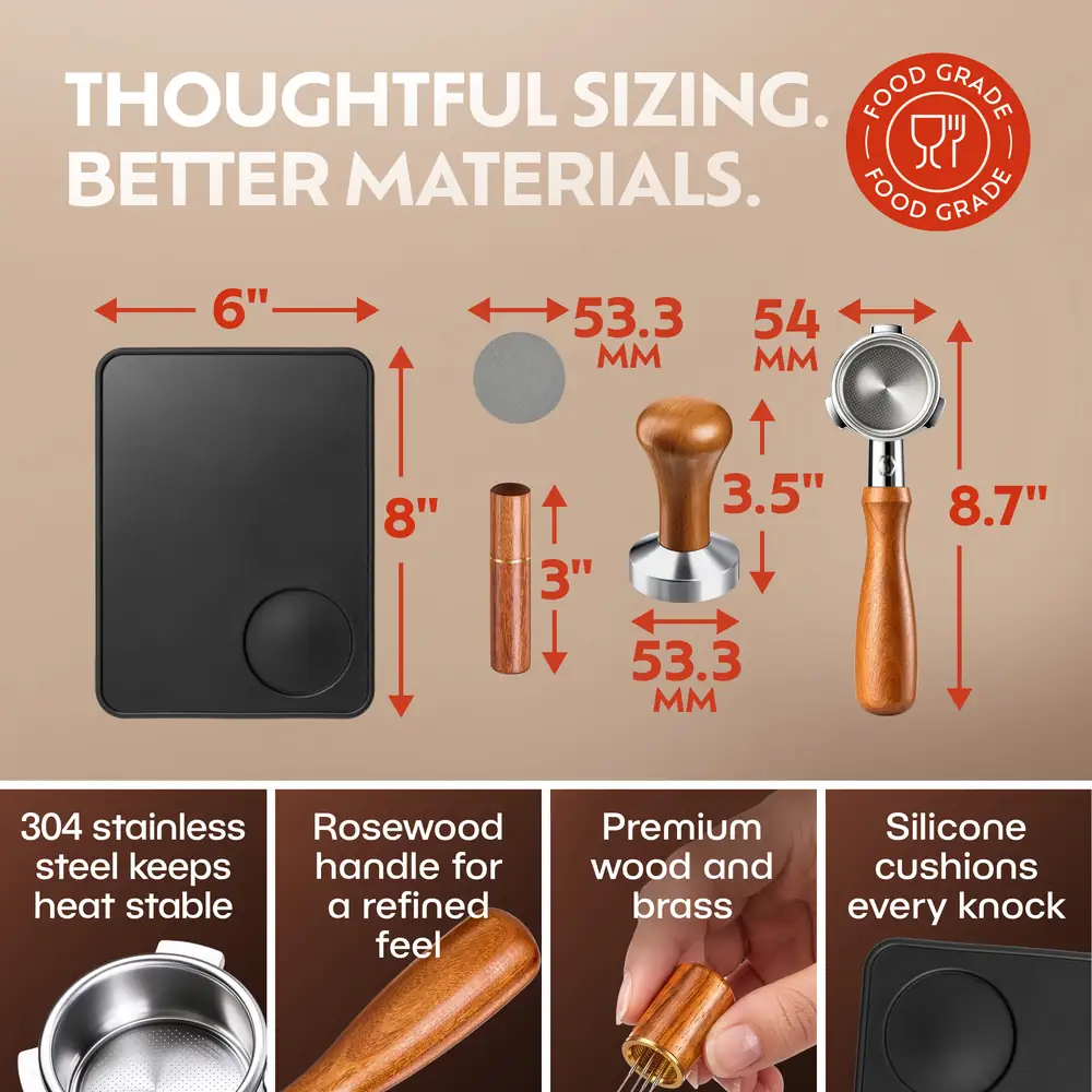 The tools of the 54mm wood-handle kit with their dimensions